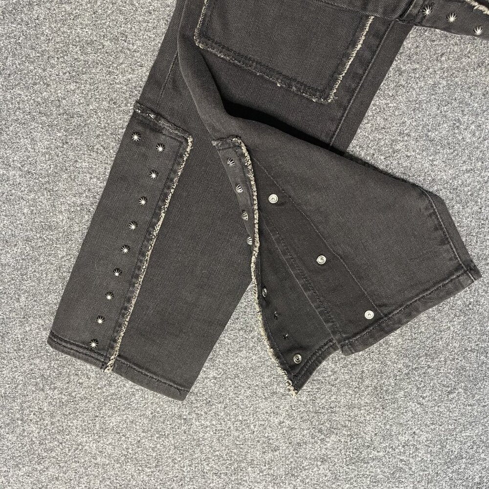 Allen B Schwartz Black Gray Studded Jeans Snap Ankles Rock Moto Size 12 - Picture 11 of 12